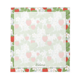 Strawberries and pink and white flowers notepad