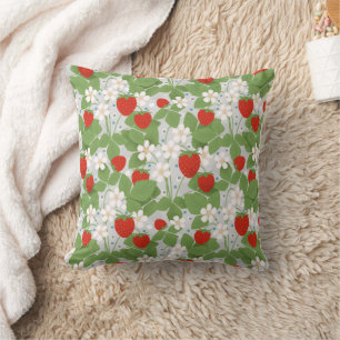 Strawberries and pink and white flowers throw pillow