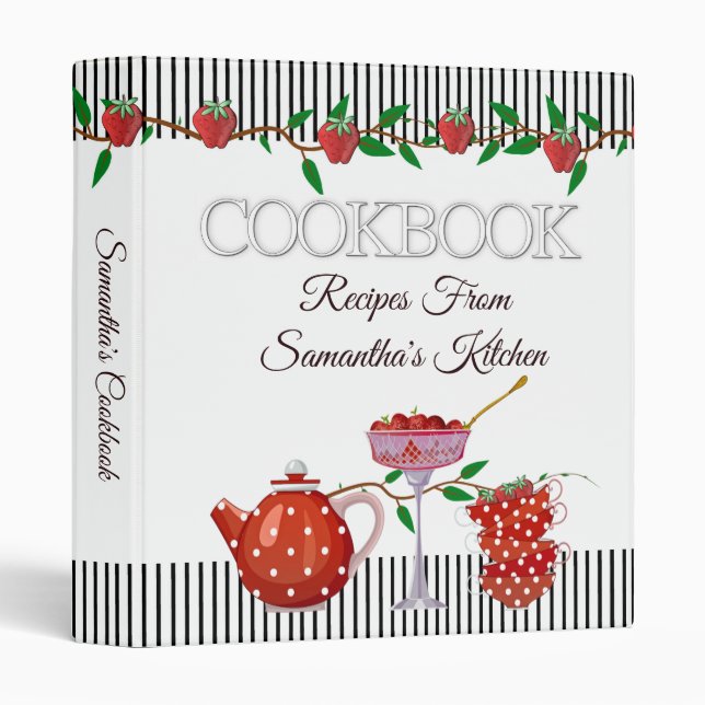 Strawberries And Polka Dot Tea Set Recipe Binder (Front/Spine)
