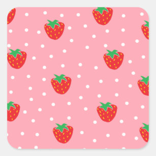 Strawberries and Polka Dots Pink Square Sticker