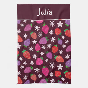 Strawberries and White Flowers Pattern Custom  Kitchen Towel
