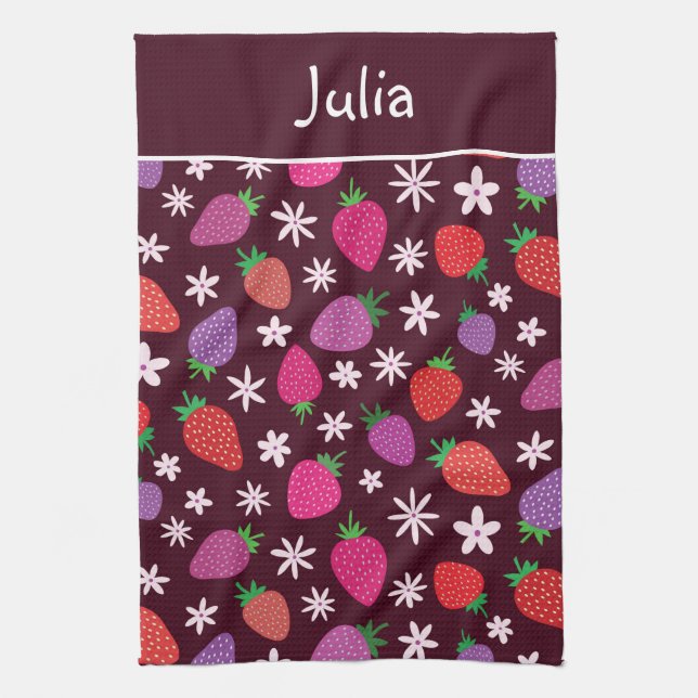 Strawberries and White Flowers Pattern Custom  Kitchen Towel (Vertical)