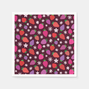 Strawberries and White Flowers Pattern Napkin