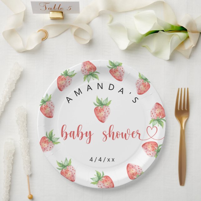 Strawberries - Baby shower Paper Plate (Wedding)