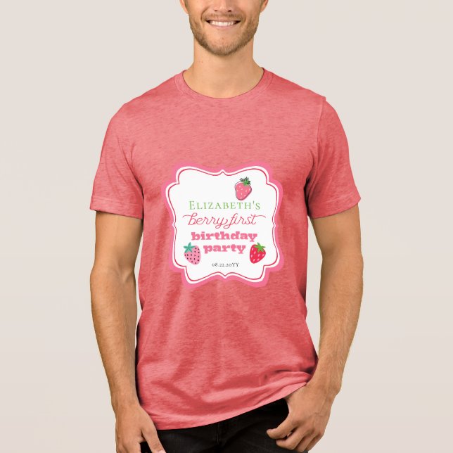 Strawberries Berry First Birthday Party Pink | Red Tri-Blend Shirt (Front)