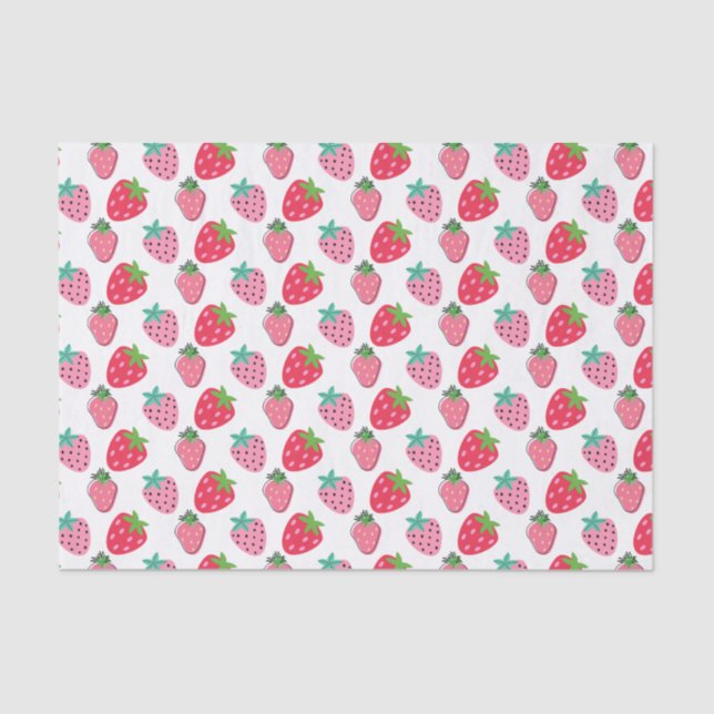 Strawberries Berry Pattern - Pink | Red Tissue Paper (Front)