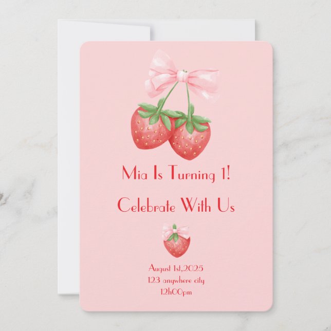 strawberries birthday  invitation (Front)