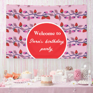 Strawberries birthday party  banner