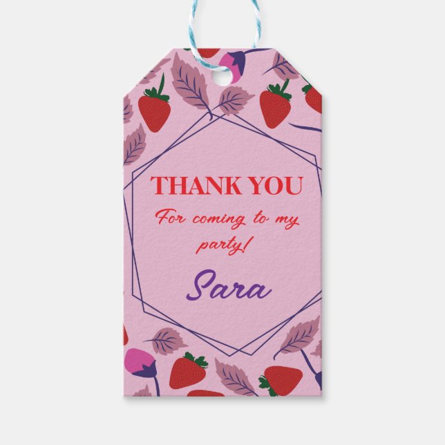Strawberries birthday party gift tags (Front)