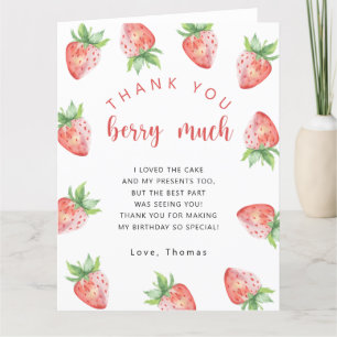 Strawberries birthday party thank you berry much card