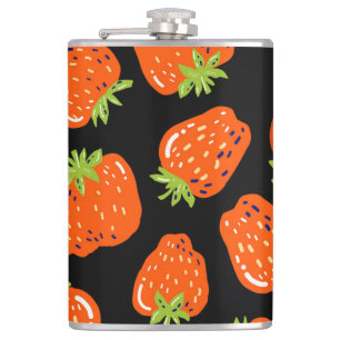 Strawberries Black: Vintage Seamless Texture Hip Flask