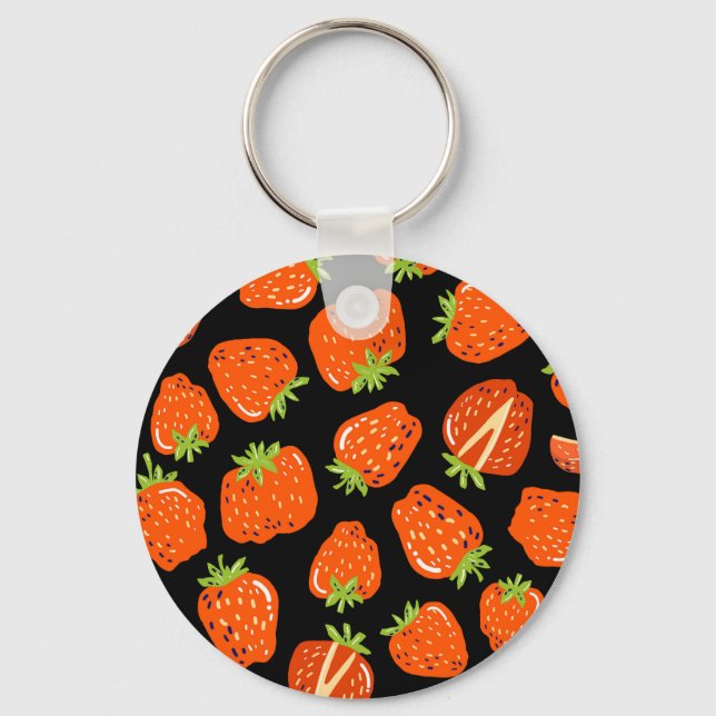 Strawberries Black: Vintage Seamless Texture Keychain (Front)