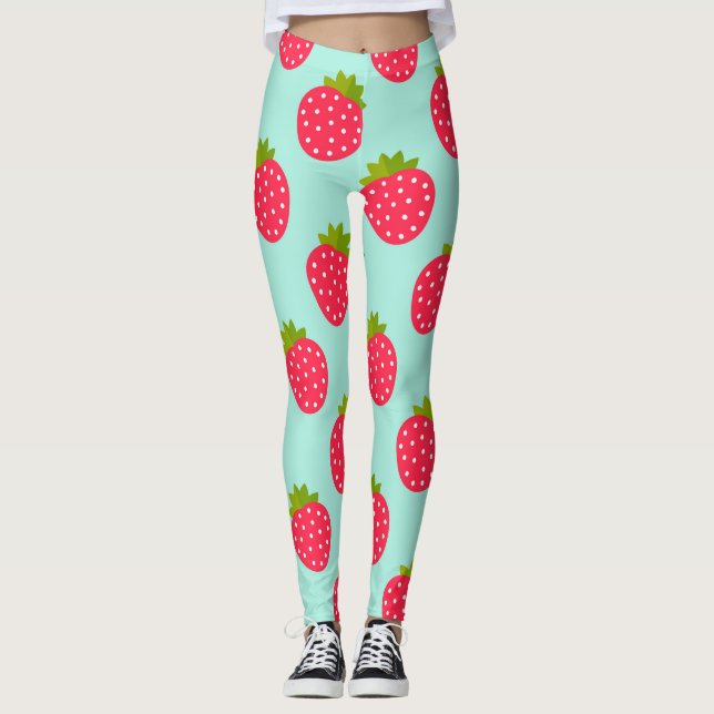 Strawberries blue pattern Leggings (Front)