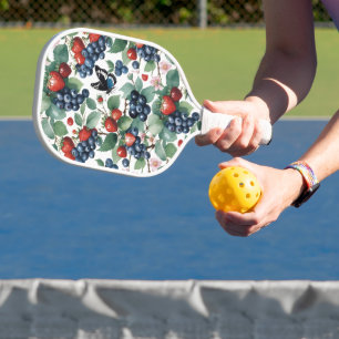 Strawberries Blueberries and Butterflies Floral Pickleball Paddle
