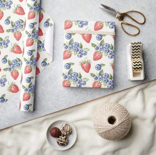 Strawberries Blueberries Fruit Wrapping Paper (Crafts)
