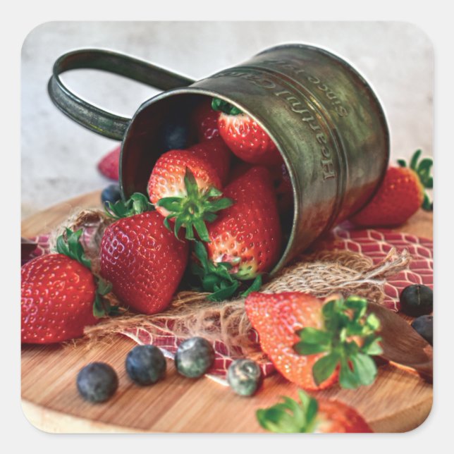 Strawberries Blueberries Fruits and Sweets Square Sticker (Front)
