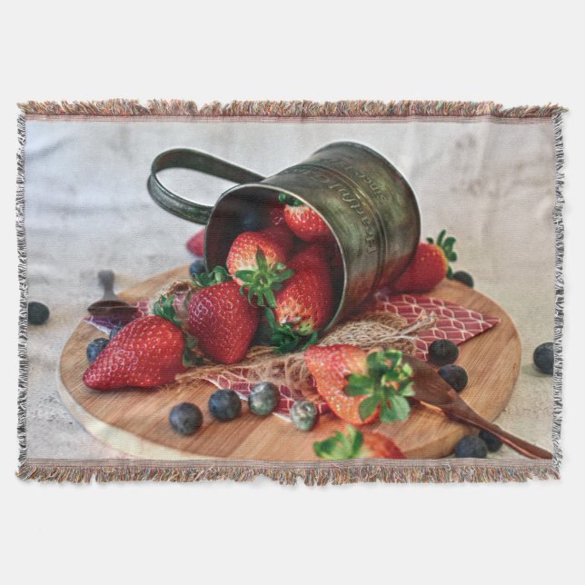 Strawberries Blueberries Fruits and Sweets Throw Blanket (Front)
