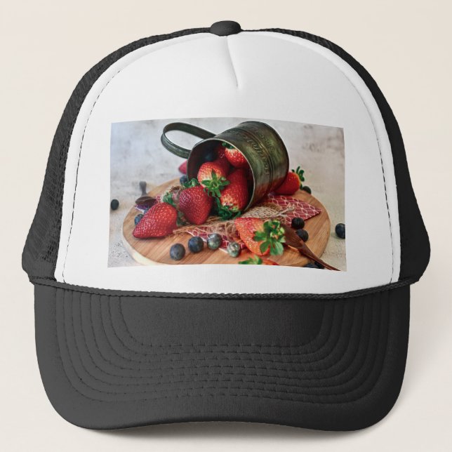 Strawberries Blueberries Fruits and Sweets Trucker Hat (Front)