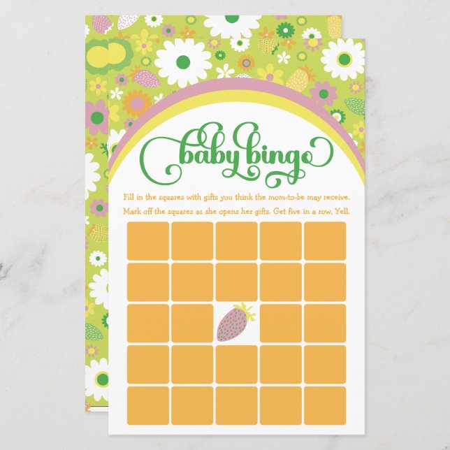 Strawberries Botanical Baby Shower Game Baby Bingo (Front/Back)