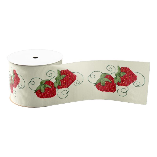Strawberries Cross Stitch Grosgrain Ribbon (Spool)
