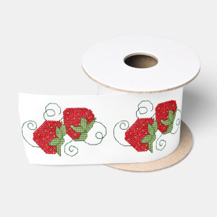 Strawberries Cross Stitch Satin Ribbon