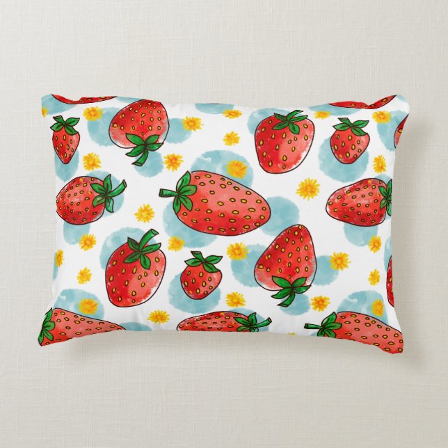 Strawberries & Daisies Accent Pillow (Back)