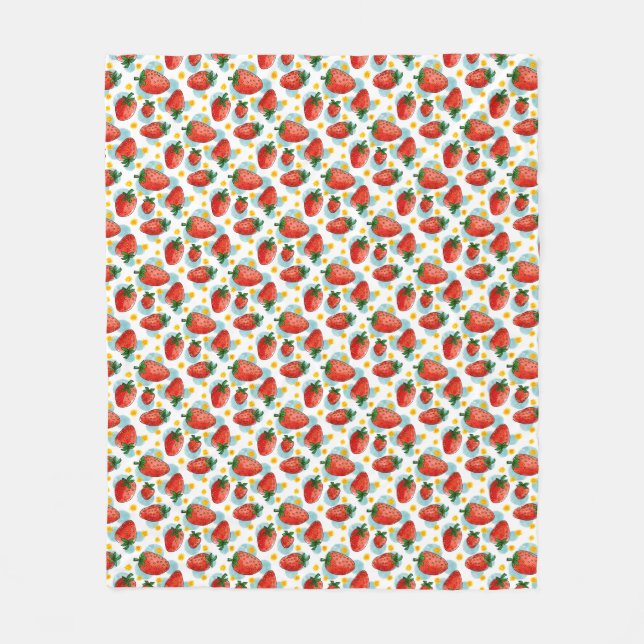 Strawberries & Daisies Fleece Blanket (Front)