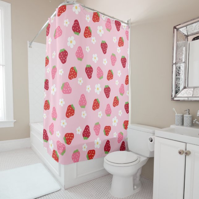 Strawberries & Daisies Shower Curtain (In Situ)