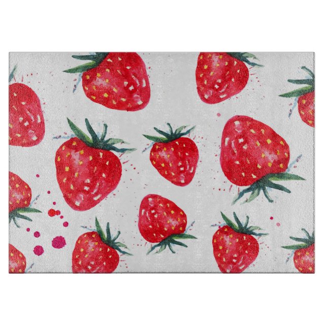 Strawberries Decorative Glass Cutting Board (Front)
