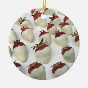 Strawberries dipped in white chocolate ceramic ornament