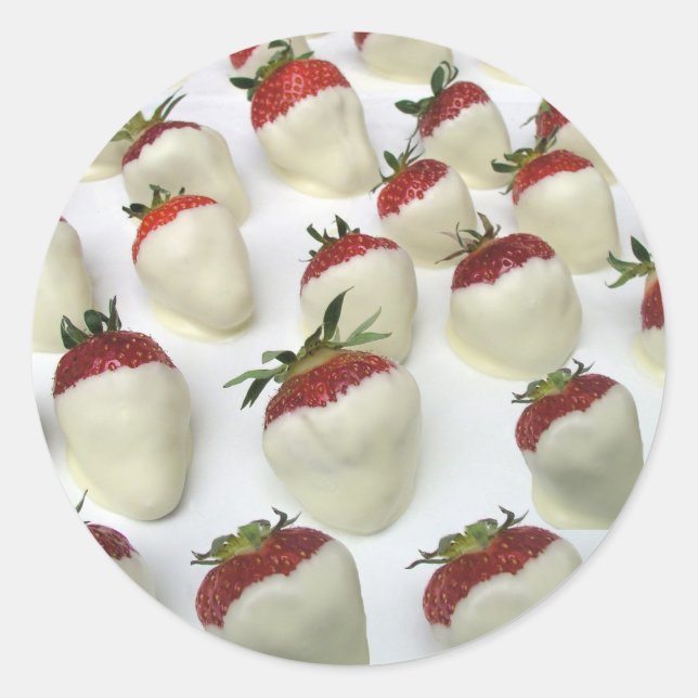 Strawberries dipped in white chocolate classic round sticker (Front)