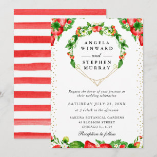 Strawberries Floral Heart Wreath Wedding Invitation