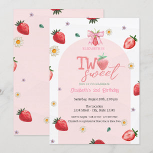 Strawberries Flowers Two Sweet 2nd Birthday Invitation