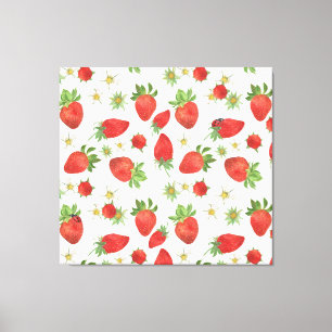 Strawberries Flowers: Watercolor Seamless Art Canvas Print