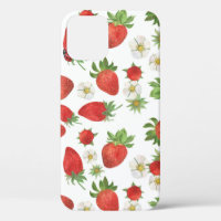 Strawberries Flowers: Watercolor Seamless Art