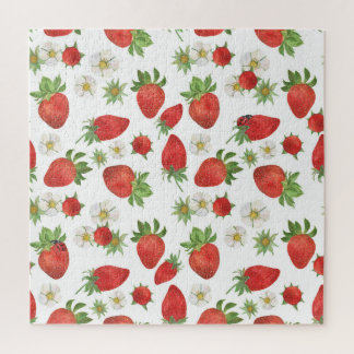 Strawberries Flowers: Watercolor Seamless Art Jigsaw Puzzle