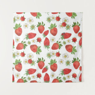 Strawberries Flowers: Watercolor Seamless Art Tapestry