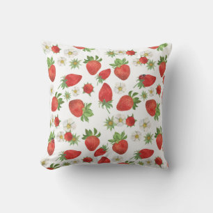 Strawberries Flowers: Watercolor Seamless Art Throw Pillow