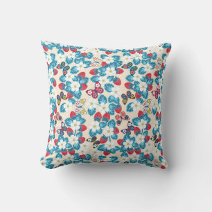 Strawberries folk throw pillow