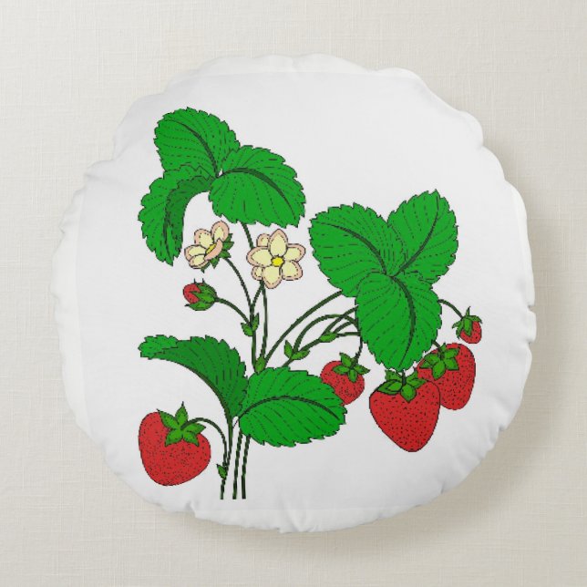 Strawberries for Breakfast Round Pillow (Front)