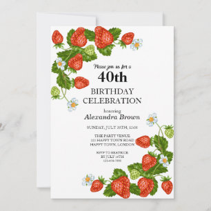 Strawberries Frame 40th Birthday Photo Party Invitation