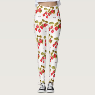 Strawberries fruit watercolor Berries Food Pattern Leggings