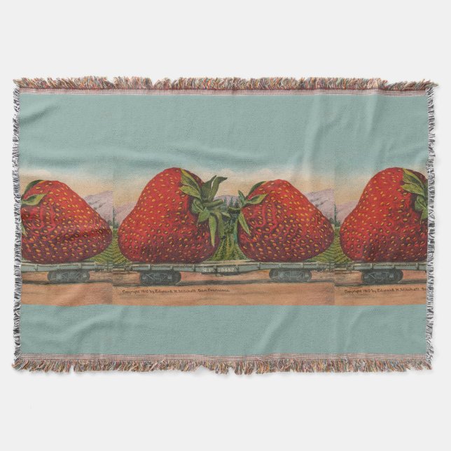Strawberries Giant Antique Fruit Fun Throw Blanket (Front)
