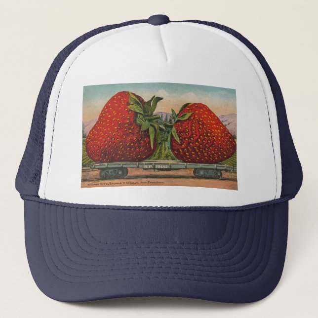 Strawberries Giant Antique Fruit Fun Trucker Hat (Front)