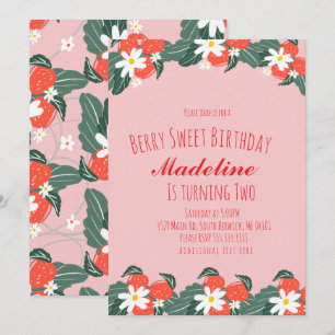 Strawberries Hand Drawn Berry Sweet Birthday  Invitation