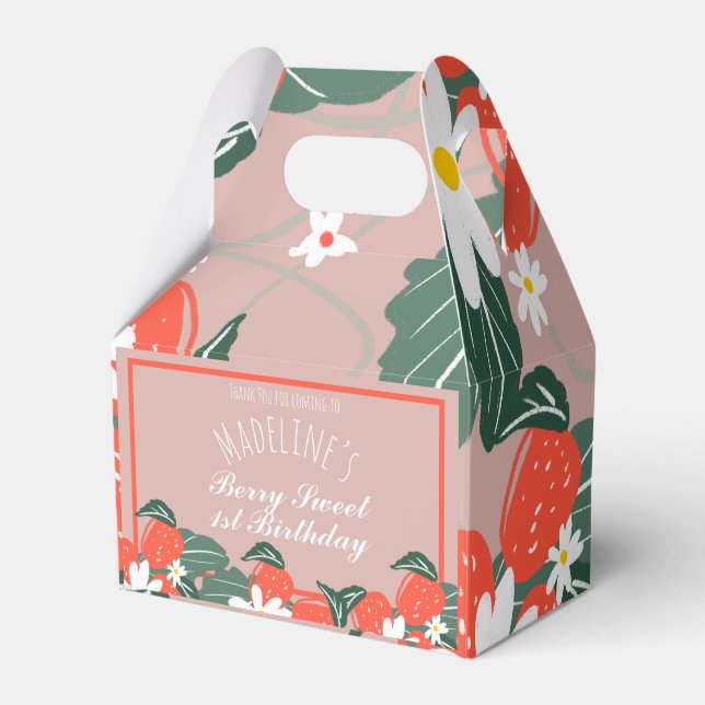 Strawberries Hand Drawn Botanical Birthday    Favor Box (Front Side)