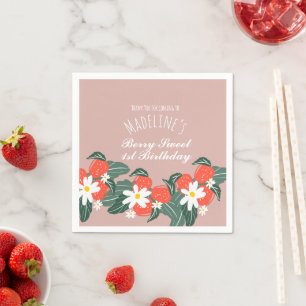 Strawberries Hand Drawn Botanical Birthday Napkin