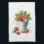 Strawberries in a Bucket Kitchen Towel<br><div class="desc">A kitchen towel with a summery graphic of a bunch of strawberries overflowing in a bucket.</div>