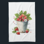 Strawberries in a Bucket Kitchen Towel<br><div class="desc">A kitchen towel with a summery graphic of a bunch of strawberries overflowing in a bucket.</div>