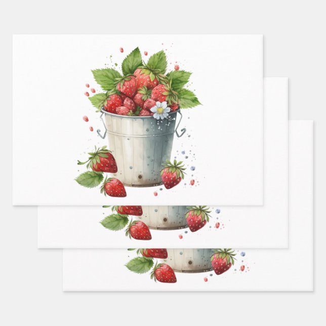 Strawberries in a Bucket Wrapping Paper Sheet (Set)